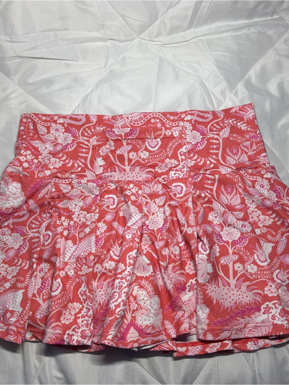 “CK Bradley XL Tipsy Ruffle Hem Skort Pink Coral Asian Toile Foo Dog Print”